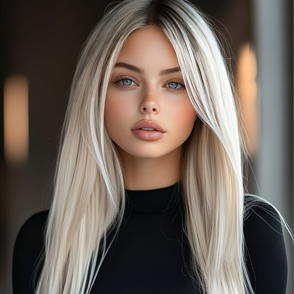 Straight Wig with Bangs for Women — 26 Inch White Ombre Milky Synthetic Wig, Glue Free Ultra Lightweight Breathable, Heat Resistant for Daily Wear Festival Party Cosplay Wedding