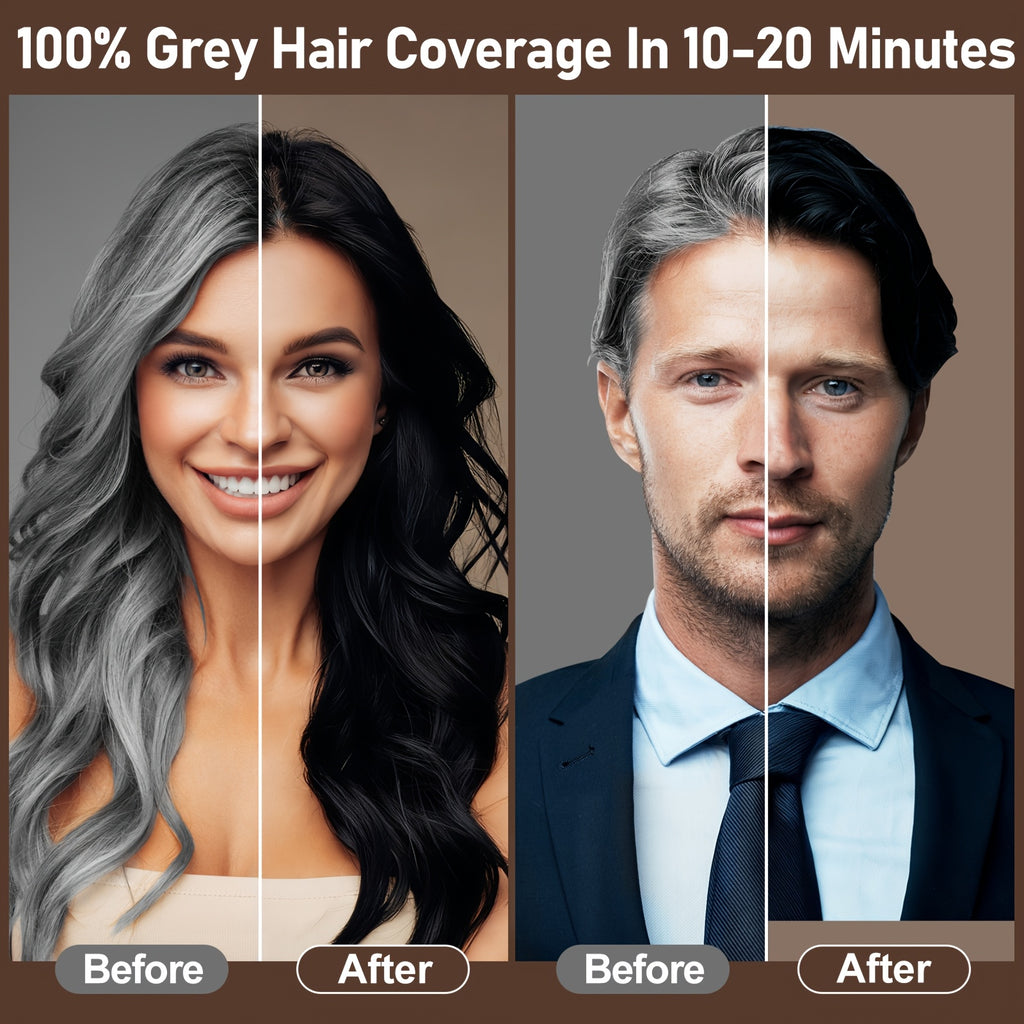 RILSIC 1pc Hair Dye Shampoo 3 IN 1 For Women & Men, Instant Hair Color, 100% Grey Hair Coverage, Plant Squalene Natural Hair Dye Coloring In Minutes (16.91oz)