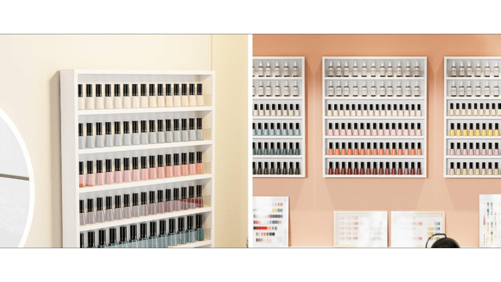 6 Layers/ 10 Layers Nail Polish Rack, Wall Mount Nail Polish Organizer W/ Acrylic Baffle, Salon Display Rack for Home Spa And Nail Studio, Pink/ White/ Black
