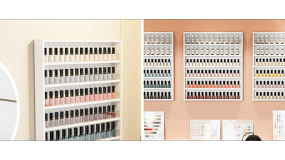 Nail Polish Rack Wall Mount Organizer 6 or 10 Tier with Acrylic Baffle - Salon Display Rack for Nail Polish Storage, Home Spa & Nail Studio, Black White Pink