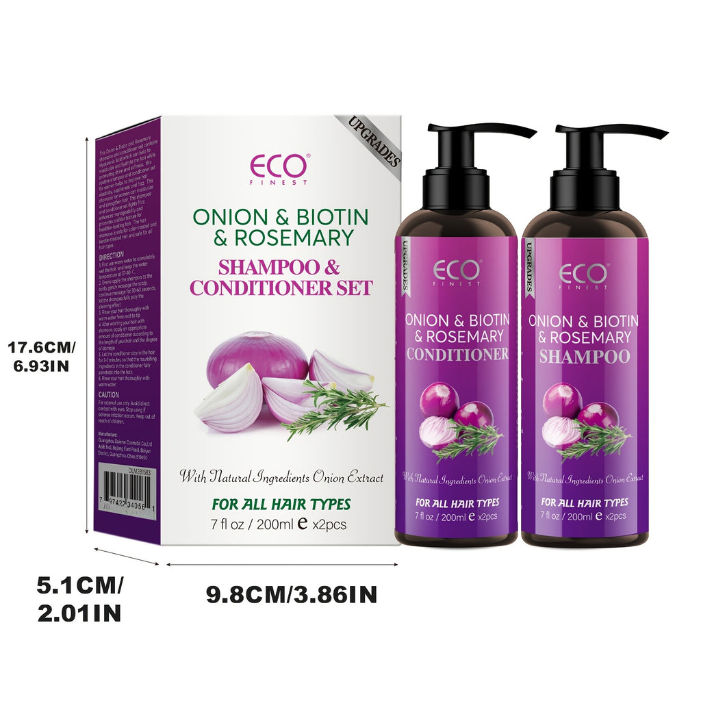 ECO Biotin & Rosemary Shampoo & Conditioner Set, Hydrate & Moisturize Hair, Oil Control, Natural Hair Moisturizer with Onion, Rosemary, Biotin & Jojoba, Gently Cleanses, Refreshing Hair, Make Hair Smooth & Soft, Strengthen Hair, Dry Hair, Scalp