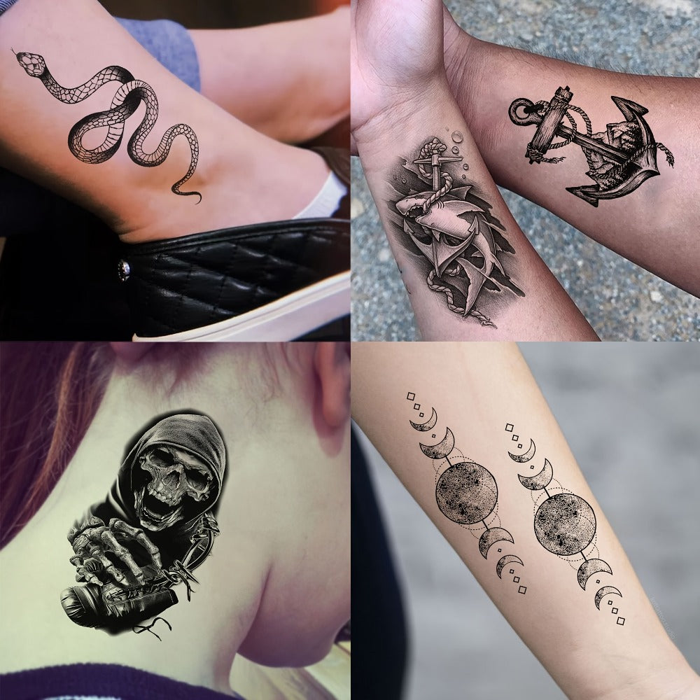 Temporary Tattoos for Adults 71 Sheets - Old School Halloween Tiger Wolf Lion Dragon Skull Floral Gothic Punk Chicano Body Art Fake Tattoos Long Lasting Waterproof for Parties Festivals Costumes