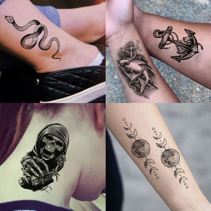 Temporary Tattoos for Adults 71 Sheets - Old School Halloween Tiger Wolf Lion Dragon Skull Floral Gothic Punk Chicano Body Art Fake Tattoos Long Lasting Waterproof for Parties Festivals Costumes