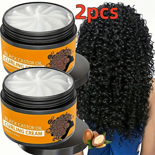 2pcs Castor Oil Curl Development, Hair Styling Curling Cream, Moisturizing Hair Elastin, Repairing Damaged Hair, Containing Rosemary And Coconut Oil, Suitable For Wavy, Curly, Medium To Coarse Hard Hair Texture, Perfect Gift For Holidays