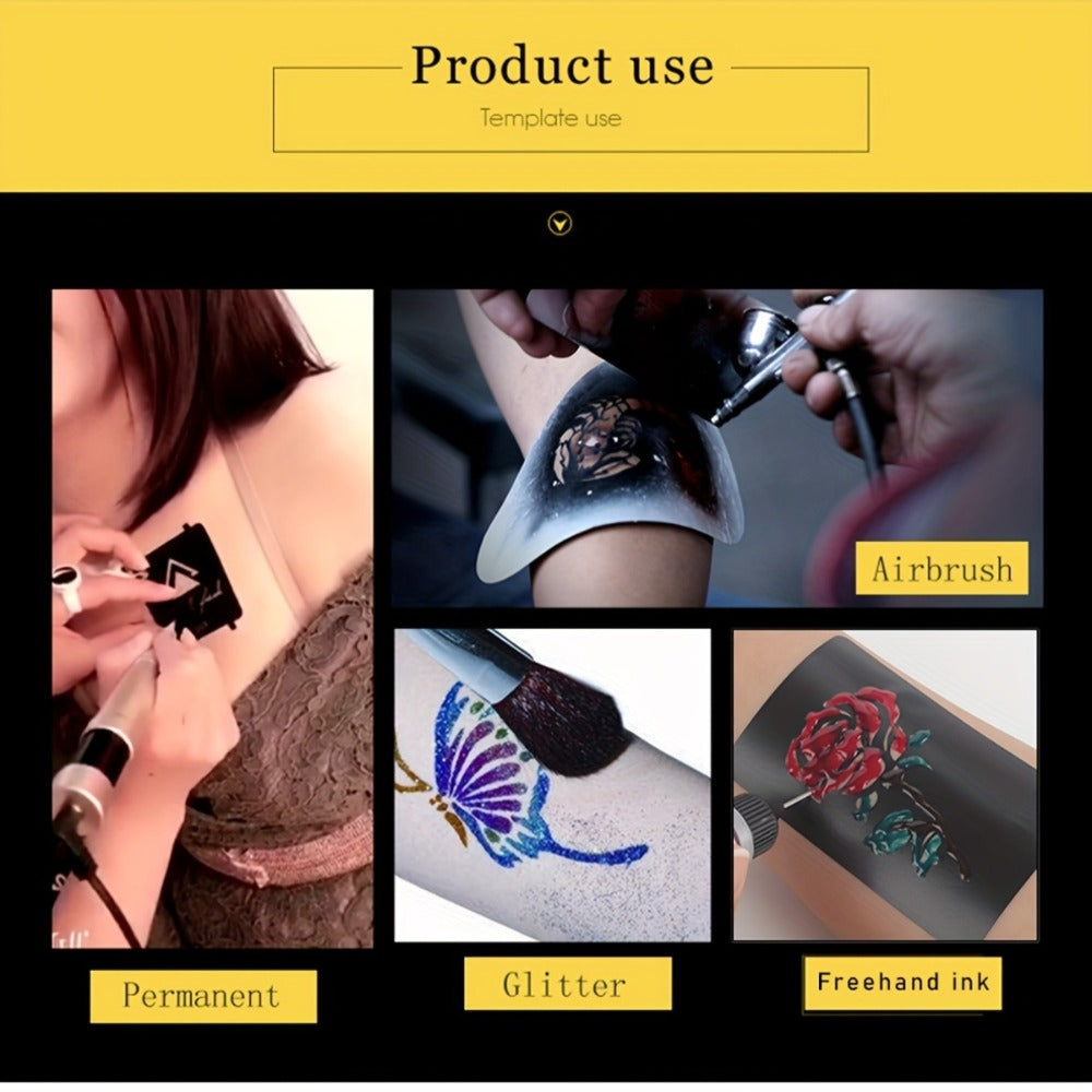 Temporary Tattoo Stencils Set 12 Sheets DIY Body Art Kit Hollow Design Templates for Arm Ankle Ear Waterproof Freehand Ink Paste Creative Home Tattoo Project Unisex