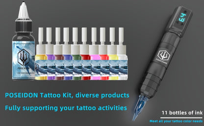 Rotary Tattoo Machine Kit Complete - Wireless Tattoo Pen with LCD Display, 1500mAh Battery, 20pcs Cartridge Needles, Ink, Practice Skin & Full Supplies for Beginners & Artists TK035