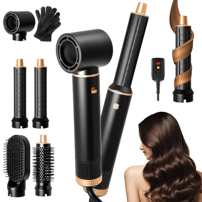 5-in-1 Hair Dryer Brush Round Brush Air Styler — Blow Dry, Curl, Straighten & Add Volume with 3 Heat Settings, All-in-One Hairstyling Tool for All Hair Types