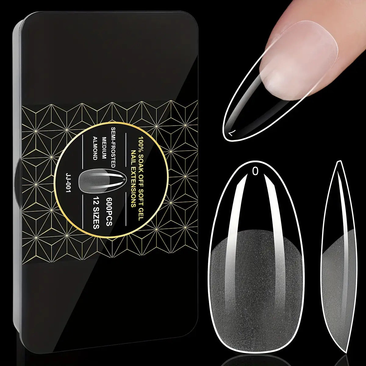 600 Soft Gel for Nail Tips, Semi-Gloss Transparent Crystal for Nail Tips, Pre-Formed False for Nails for Extensions, Tools for Nail Art Salons