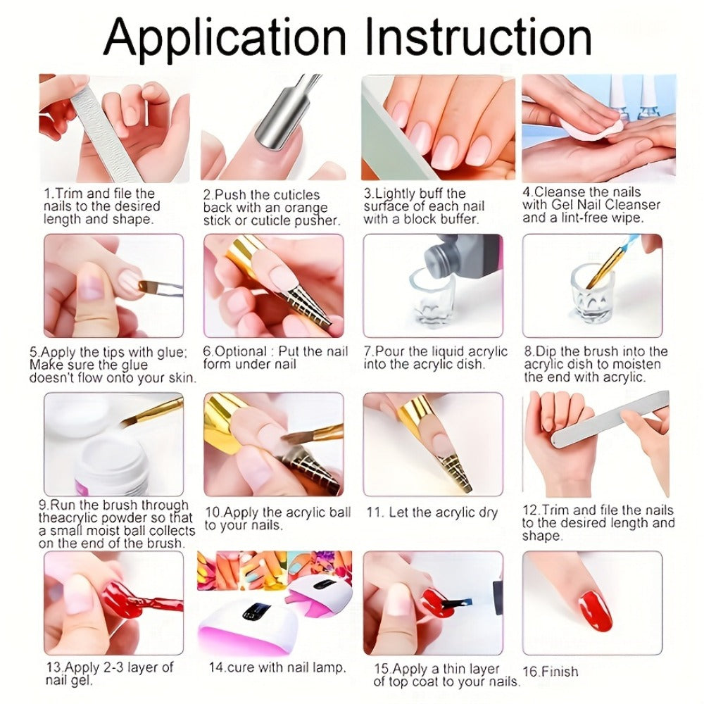 Acrylic Nail Kit for Beginners 12 Color Glitter Acrylic Powder White Clear Pink Acrylic Powder Nails Extension Professional Nails Kit Acrylic Set Manicure Tools Acrylic Supplies for Women