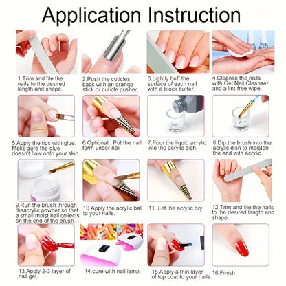 Acrylic Nail Kit for Beginners - 12 Color Glitter Acrylic Powder Set White Clear Pink Nail Extensions Professional Manicure Tools & Acrylic Supplies for Women