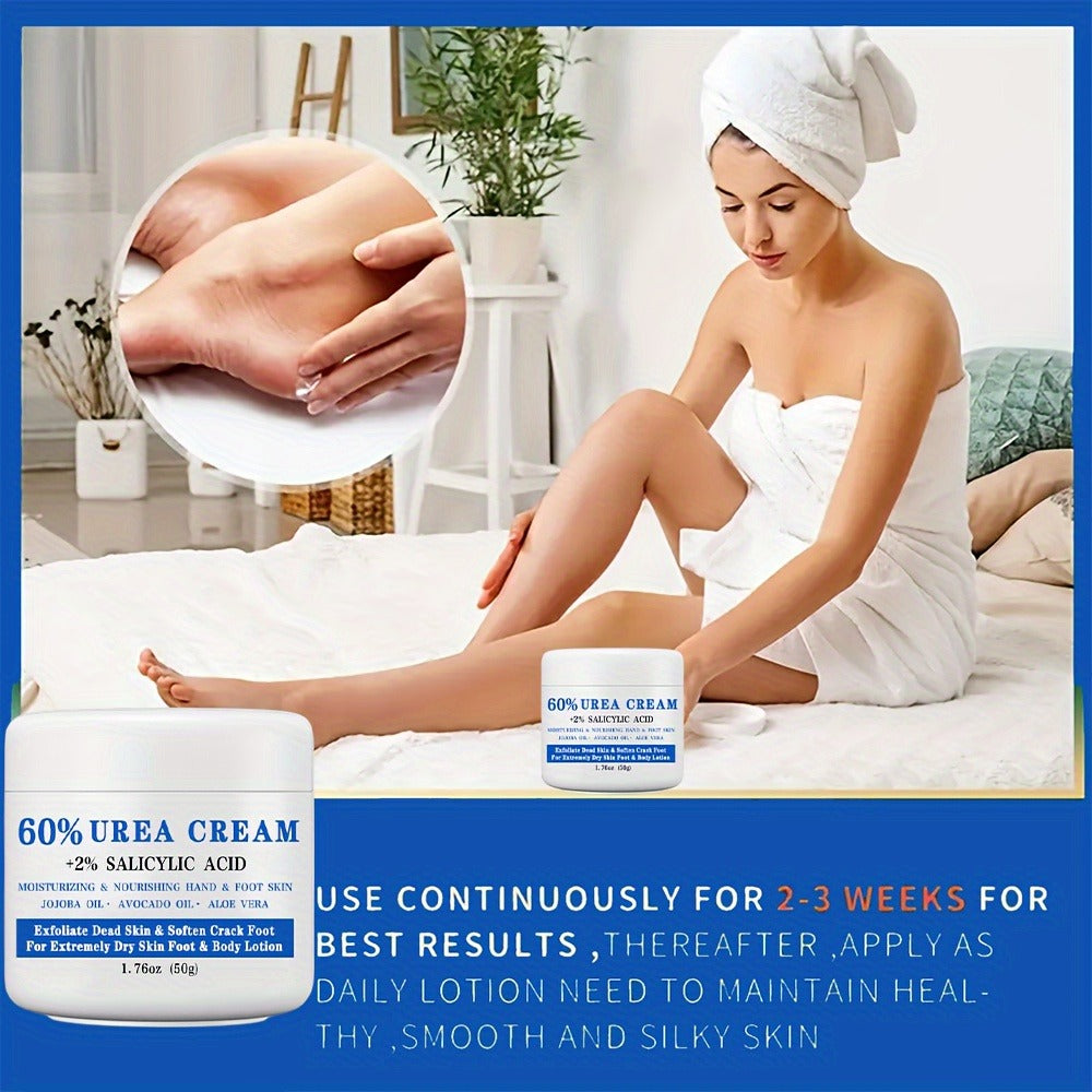 [Perfect Christmas Gift] 60% Urea Cream With 2% Salicylic Acid - Deep Moisturizing And Nourishing Foot And Hand Lotion, Softens Dry, Cracked Skin, Exfoliates Dead Skin, Jojoba Oil And Avocado Oil Infused, Hypoallergenic, 1.76Oz, Gift, Perfect Christmas Gi