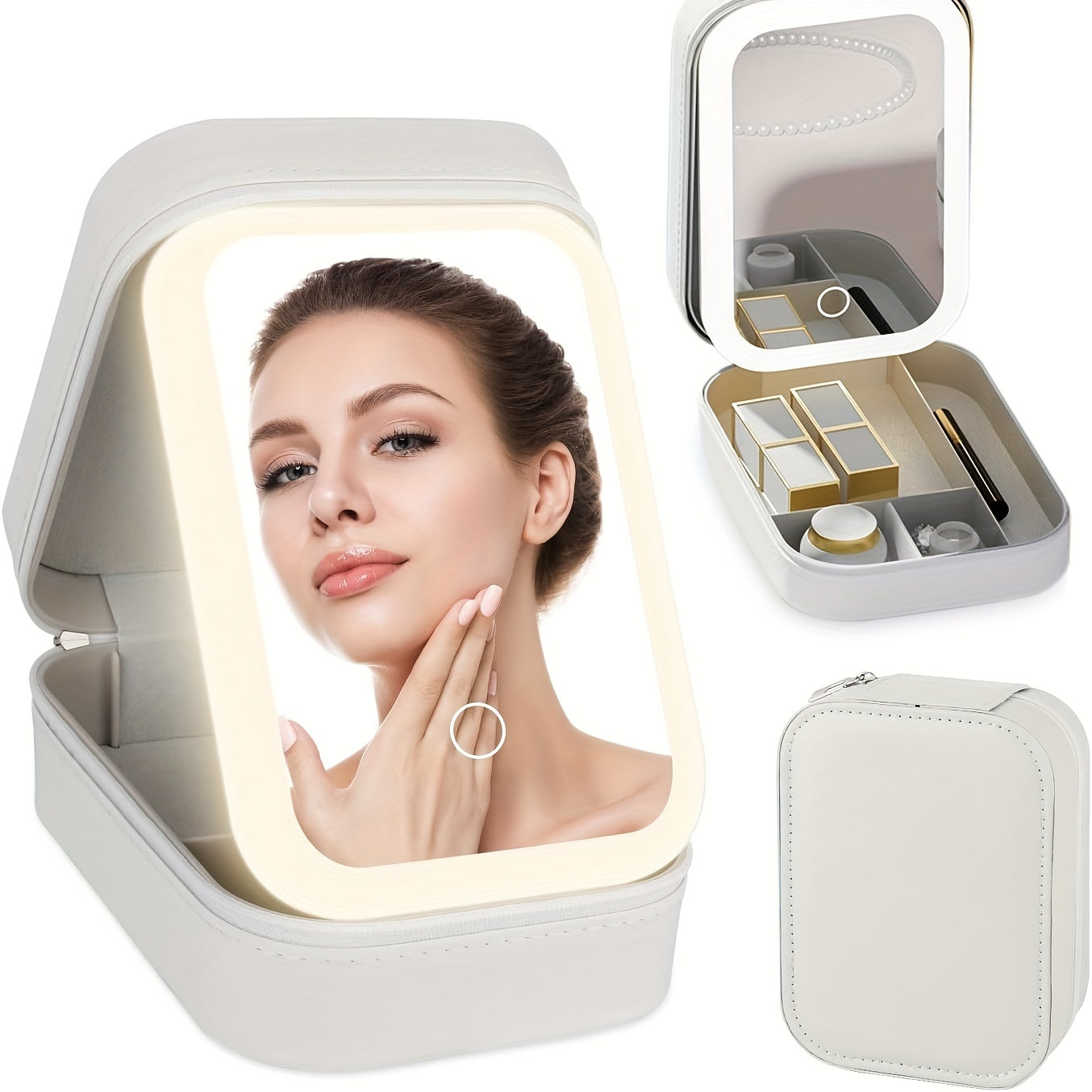 1200mAh Lighted Makeup Mirror, Portable Makeup Mirror For Girl Travel, Makeup Train Case Cosmetic Bag Organizer With Mirror And Lights, Make Up Bag With Light Up Mirror, Makeup Mirror, Wedding Season Traveling Mirror, Mothers Day Gifts