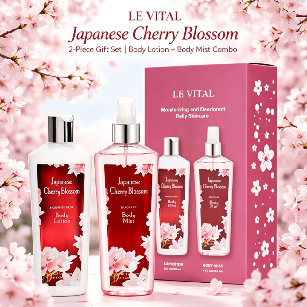 Cherry Blossom Fragrance Bath & Body Set | Body Lotion 8oz + Body Spray 8oz | Softens Skin, Retains Fragrance, Moisturizes And Refreshes. Suitable For All Seasons. A Thoughtful Valentine'S Gift For Mom, Wife, Sister Or Girlfriend!