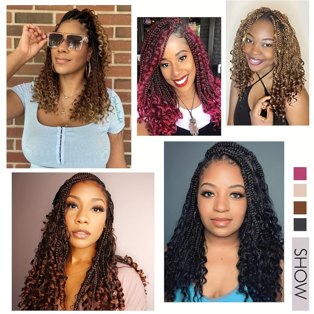 Braided Wig Knotless Full Lace with Curly Ends - 180% Density Synthetic Handmade Braid Wig for Women Natural Hairline Party Holiday 16 Inch