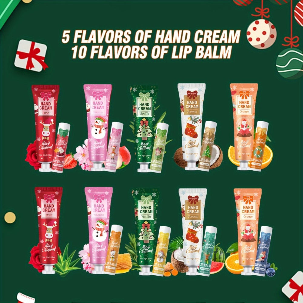 Bulk Gift Set 120 Pieces Lip Balm & Hand Cream with Red Velvet Bags & Holiday Cards — Moisturizing Party Favors for Colleagues, Employees & Friends