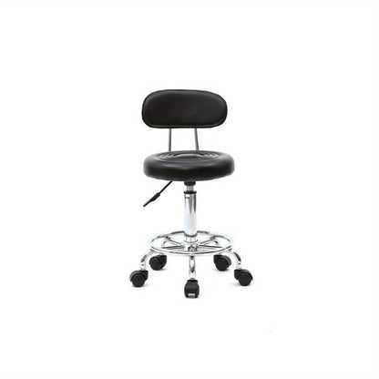 Adjustable Salon Stool with Back & 360° Swivel – Round Padded Seat, Chrome Base, Height 18.9–22.8", Black or White for Salon, Home & Office