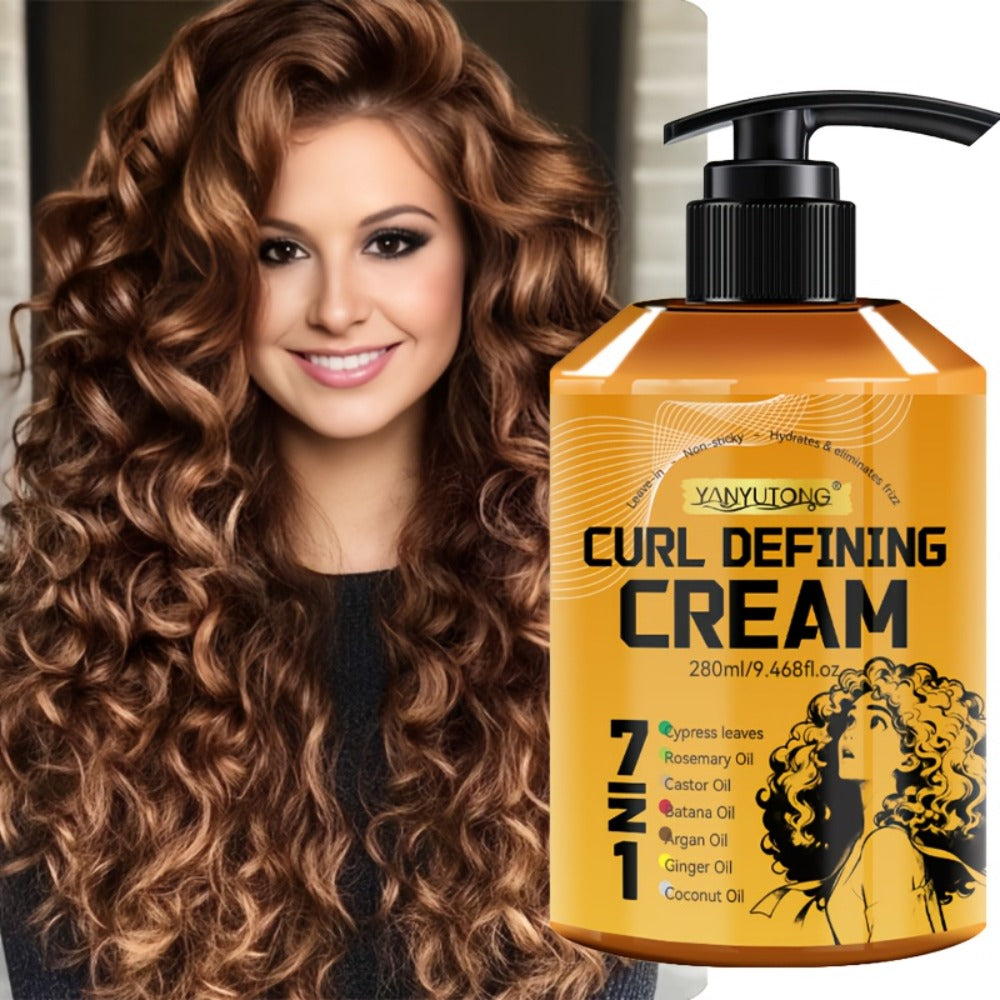 Curl Styling Cream 7-in-1 280ml — Argan Oil & Rosemary Oil Formula for Natural Fluffiness, Frizz Control & Long-Lasting Curl Definition | Waves & Curly Hair