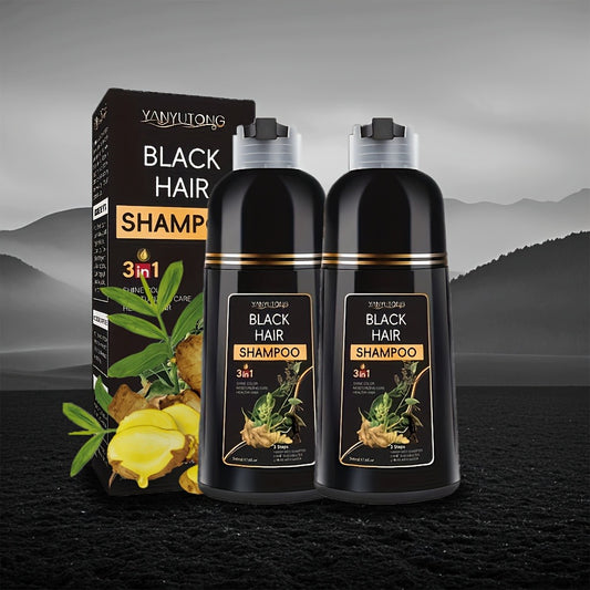 Two 16.91oz Bottles of a 3-In-1 Black Shampoo, Beard Dye, And Cleanser. Made from Natural Herbs, It Is Gentle And Moisturizing. Provides Long-Lasting And Quick Hair Coloring. Suitable for All Hair Types