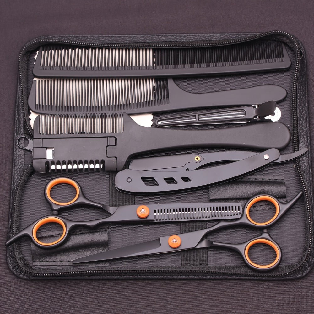 Professional 6" Japanese Steel Hair Scissors Set - 3pcs Texturizing Kit with Thinning Shears, Razor Comb & Detangling Apple Comb for Salon/ Home Use