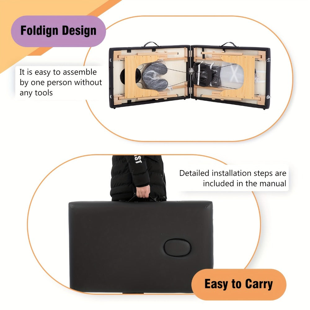 2 Fold Massage Table Portable Massage Bed Lash Spa Bed Tattoo Face Cradle Bed Adjustable with Bag