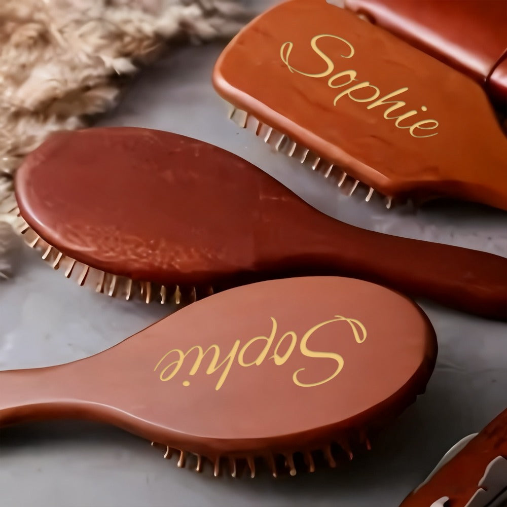 1pc Personalized Engraved Wooden Hair Brush | Custom Name Comb Crimson Handmade Bridesmaid & Wedding Party Gift Suitable for Women 15+ | Mother's Day Gift | Teacher's Day Gift