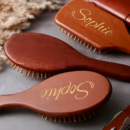 Personalized Engraved Wooden Hair Brush — Custom Name Comb, Handmade Bridesmaid Gift, Wedding Party Favor, Mother's Day & Teacher's Day Gift for Women