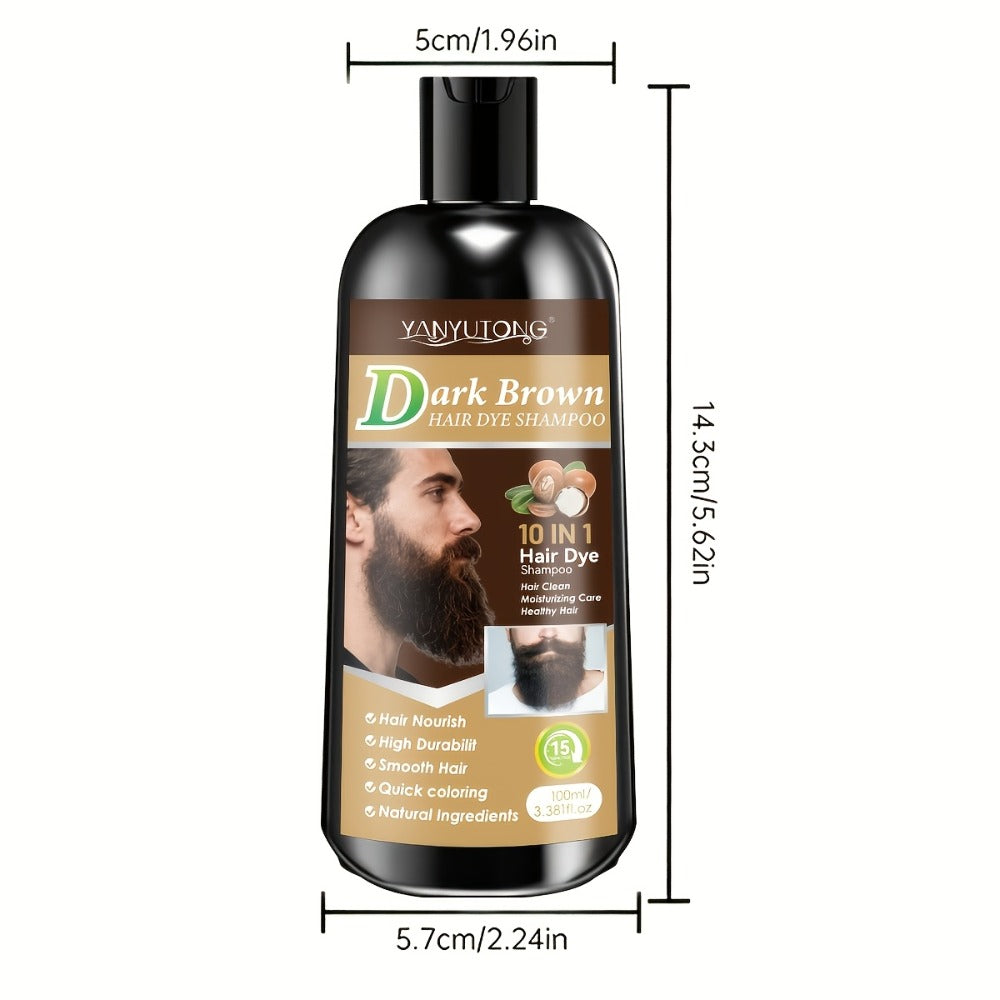 Color Shampoo for Beard & Hair — Natural Plant Dye Formula, Quick Gray Coverage, Gentle on Scalp | 3.38oz | Black, Dark Brown & Chestnut Brown