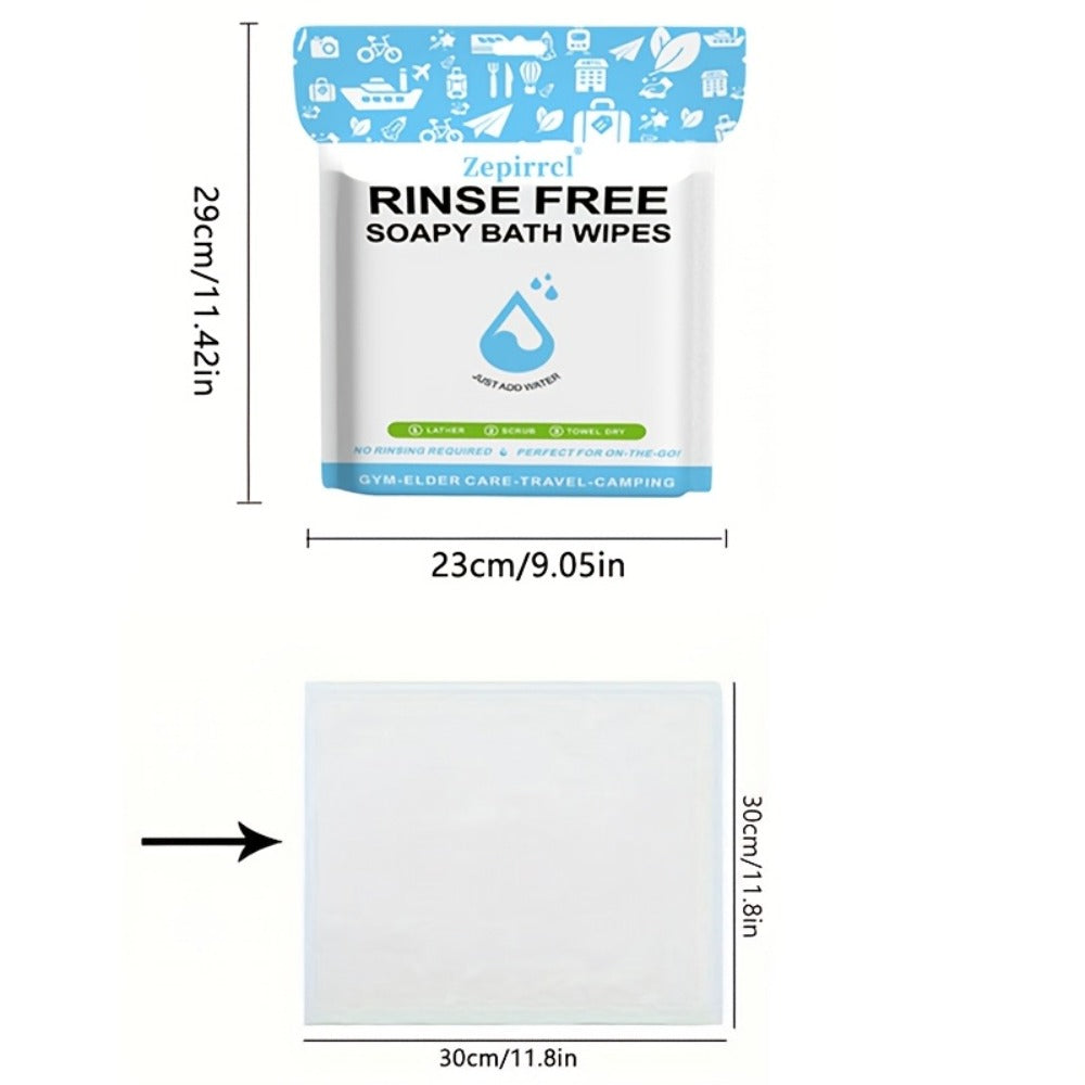 100pcs 11.81×11.81in Disposable No-Rinse Bath Wipes Soap Sheets Foaming Body Cleansing Cloths, Just Add Water To Lather, No Soap Or Rinsing Needed, Portable For Outdoor, Travel