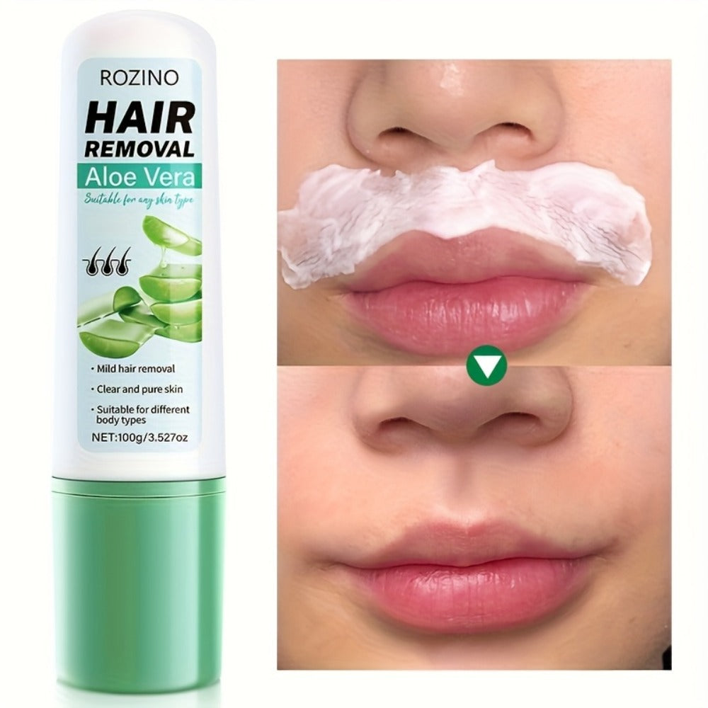 3.53 oz Of Aloe Vera Hair Removal Cream, Gentle And Non-irritating, Removes Hair Thoroughly And Quickly In 5 Minutes. Suitable for Lips, Armpits, Legs, Arms, Private Areas, Chest, And for Both Men And Women All Over The Body