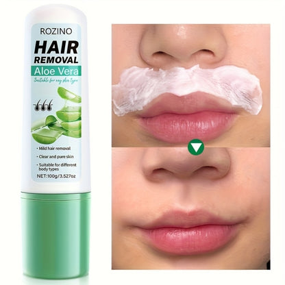 Hair Removal Cream Aloe Vera Squalane 100g Gentle Fast 5-Minute Depilatory - Legs Arms Armpits Bikini Lips Chest Body Hair Remover for Men & Women