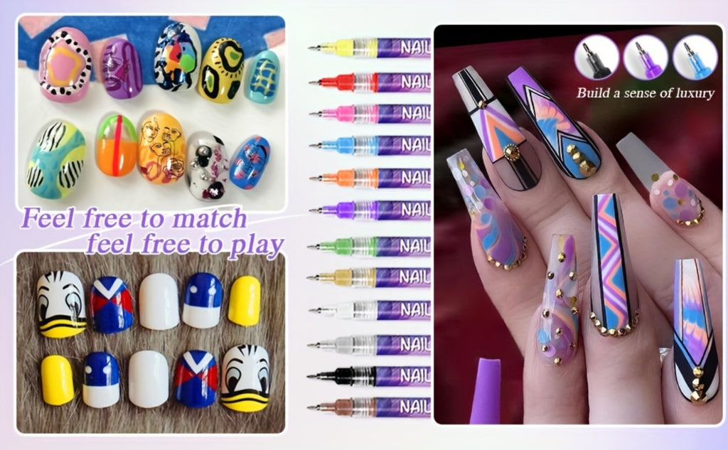 1 Set Nail Doodle Pen, 12-Color Acrylic Paint Pen, Nail Paint Quick Drying Dot Stitching Pen, Precision 3D Doodle Nail Art Pen, Nail Art Pen Set, Quick Drying, Suitable for Home And Salon, Detailed And Long-Lasting Design