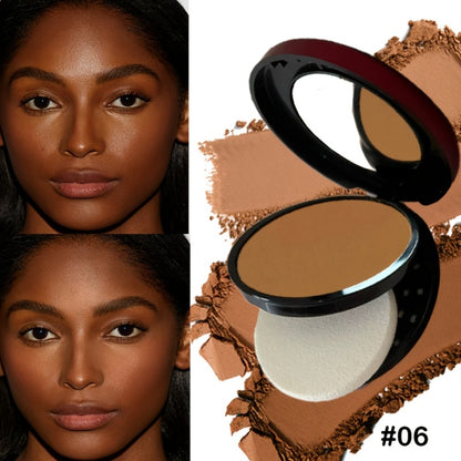 Contour & Foundation Powder Palette 6 Shades Matte Full Coverage Oil Control Waterproof Blush Bronzer Highlighter with Blending Puff Light to Dark Natural Finish