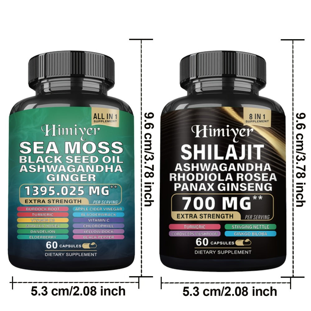 10 Bottles Of Sea Moss And Shilajit Mineral Supplement [double Supplement] Morning And Evening Exercise Energy Supplement, Containing Extracts Of Various Plant Essences Such As ASHWAGANDHA, BLACK SEED OIL, SEA MOSS, SHILAJIT, Etc.