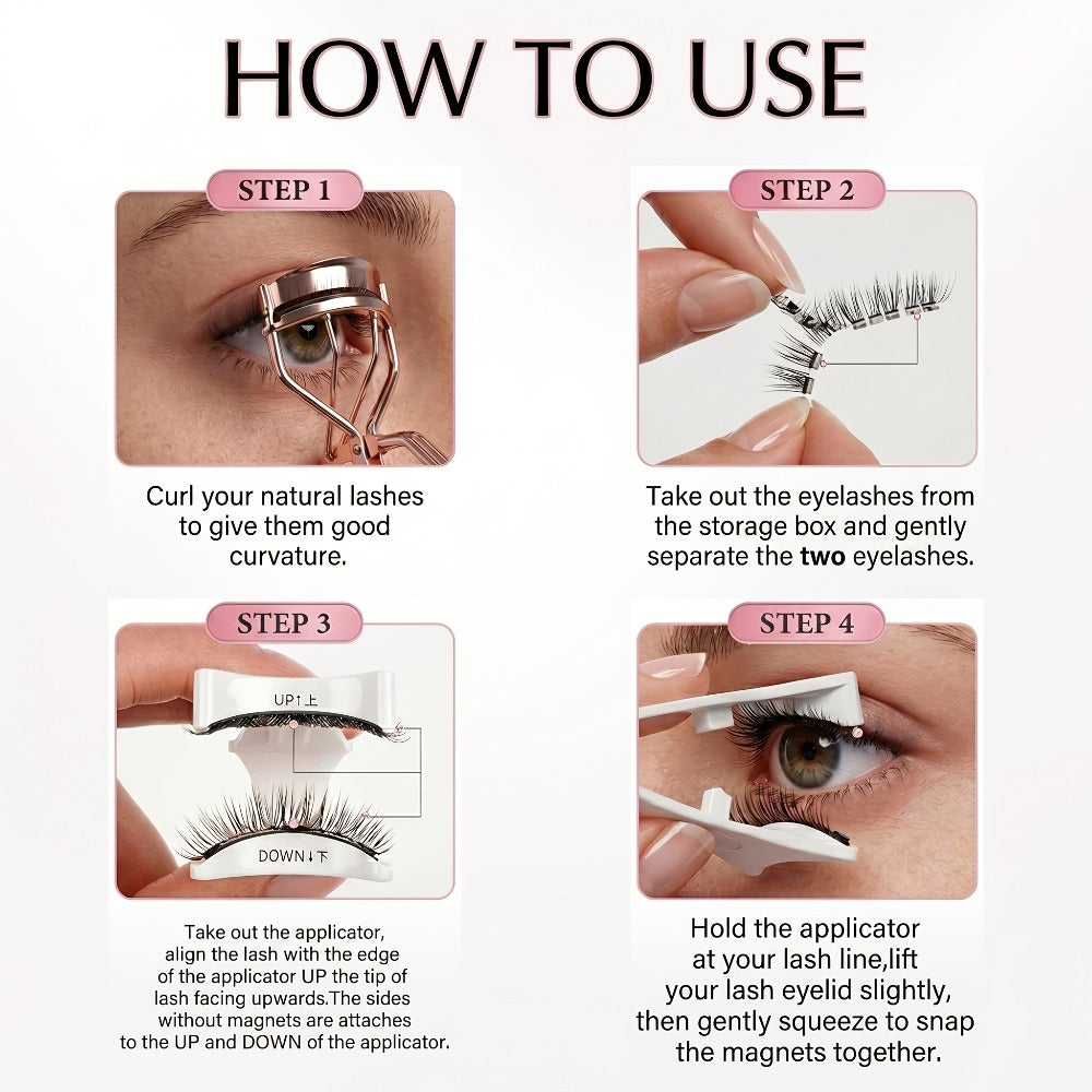 Local Repository Magnetic Eyelashes - Magnetic False Eyelashes Set, Glue-Free, Black/Pink Options with Applicator, Reusable & Waterproof Cat Eye Style, Ideal for Daily Wear/Parties/Valentine's Day Gifts, Must-Have for Women's Makeup