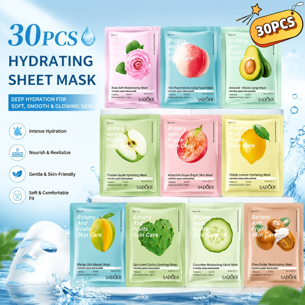 30 Masks Rich in Fruit And Rose Essence, Hydrating And Moisturizing in Winter, an Ideal New Year Gift for Besties, Friends And Mothers