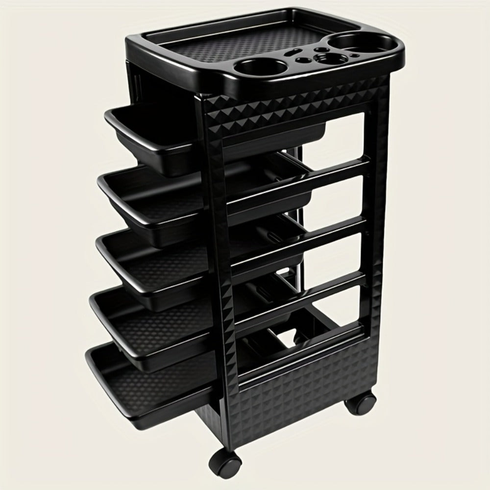 Salon Trolley with 5 Drawers and 4 Wheels, Stylist Trolley, Beauty Storage Rack, Suitable for Hairdressers and Barbers