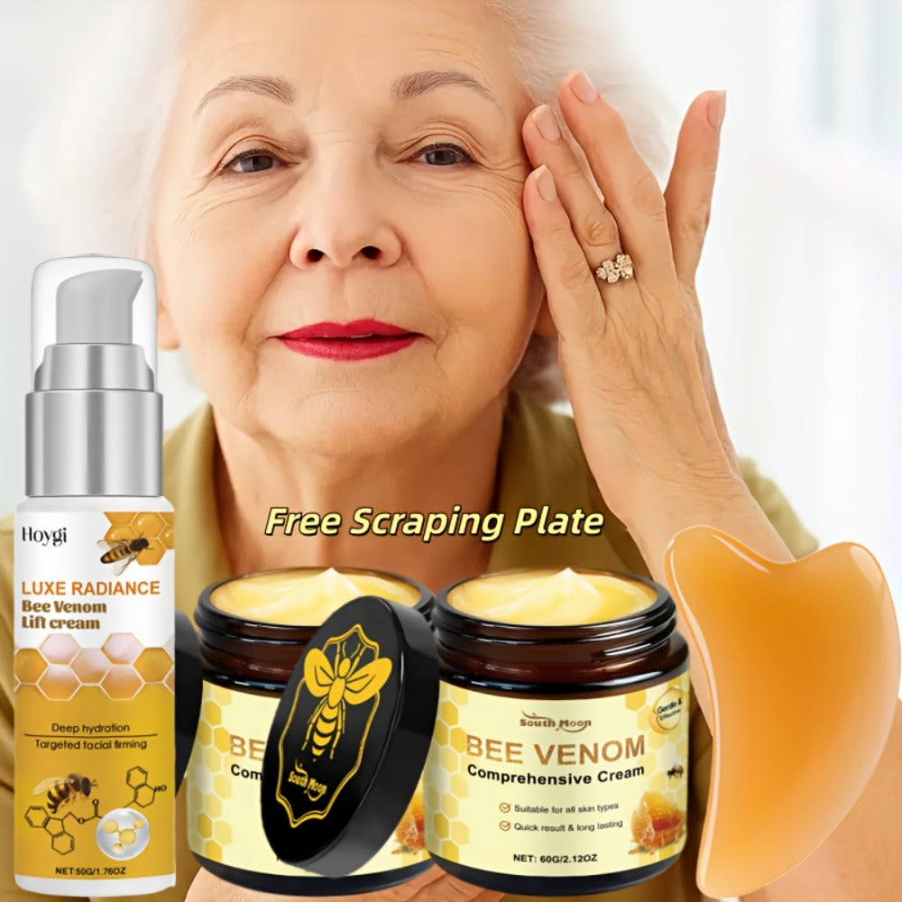 3pcs Of Bee Venom Combination Set - Equipped with Scraping Board - Containing Collagen, Honey And Retinol, Massage And Lift The Facial And Neck Skin, Making The Light Beige Skin Firmer. Women's Beauty Products Are Holiday Gifts