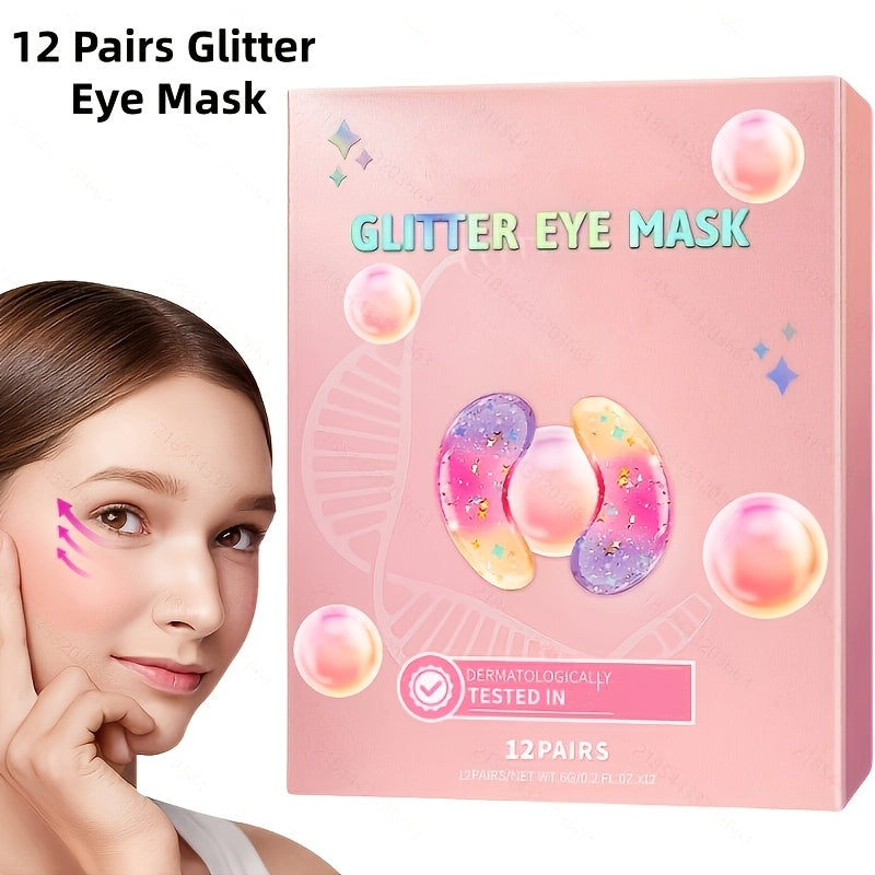 [Christmas Halloween Gift] Moisturizing Glitter Eye Mask, 12 Pairs, Natural Ingredients, Rich in Caffeine And Collagen, Long-Lasting Moisturizing, Gentle, Visibly Minimize Wrinkles And Fine Lines, Skincare for All Skin Types, Christmas Gift, Halloween Gif