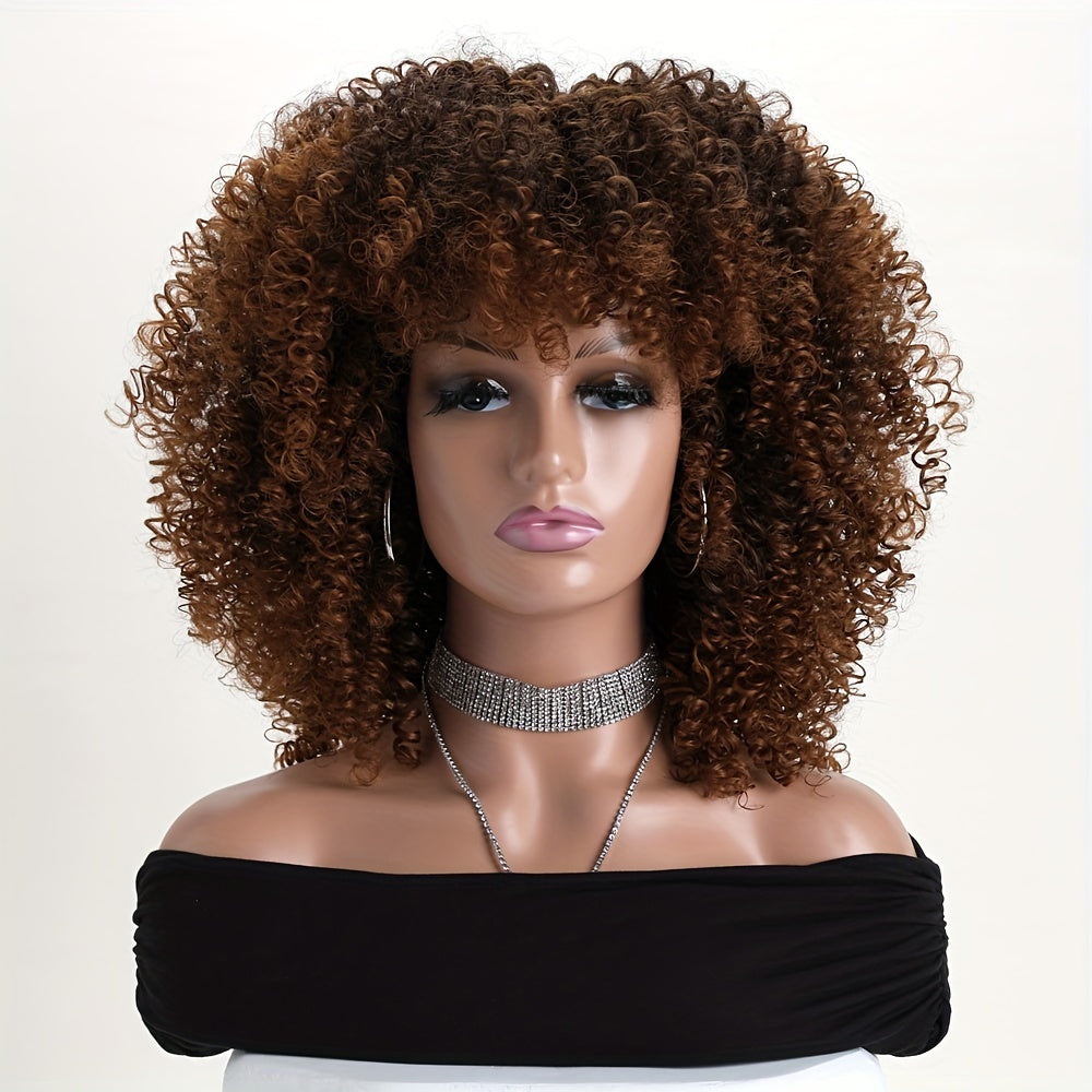 16-inch Short Curly Afro Kinky Curly Red Wig, Women's Fashionable and Elegant Stretchable Net Synthetic Fiber Hair Replacement Wig for Women, Heat-Resistant Fiber Wig Suitable for Daily Wear, Cosplay, Parties, Music Festivals, Weddings, and Balls