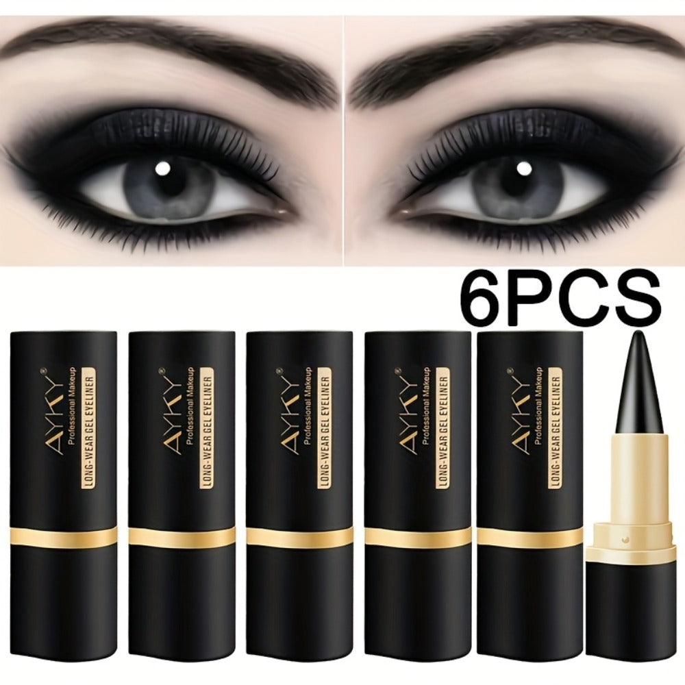 Waterproof Eyeliner Matte Black Cream 6-Pack, Anti-Smudge Long-Lasting Formula, Easy Apply Beginner-Friendly Eyeliner Pen Set for Precise Lines