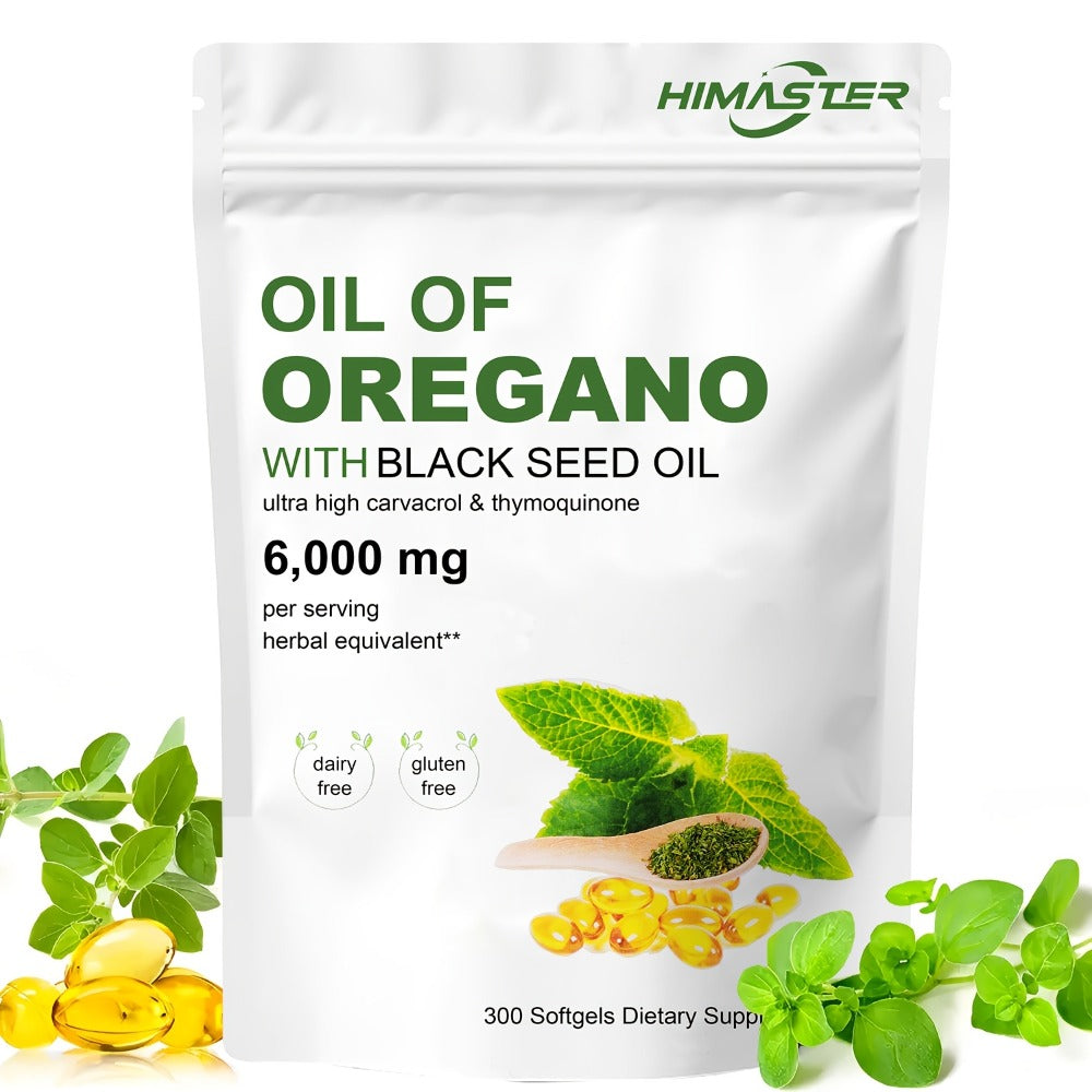 Himaster Oil of Oregano Softgels Per Serving, 300 Count 2 in 1 Formulated with Black Seed Plant Base
