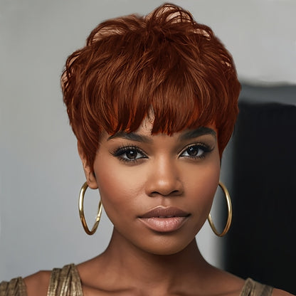 Short Synthetic Wig with Bangs Wavy Bob Haircut for Women - Natural Black Brown Red Multi-Color Short Hair Wig Daily Party Cosplay 4 Inch