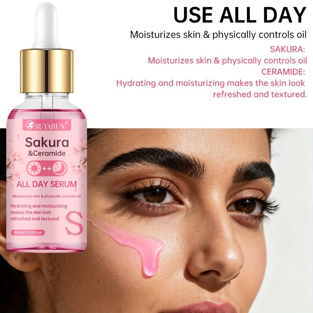 SUYARUN 4pcs Day And Night Vitamin C Retinol Hyaluronic Acid Cherry Blossom Ceramide Serum Set, with Collagen Aloe And Niacinamide, Brightens Light Beige, Firms Skin, Deeply Hydrates And Evens Light Beige. Unisex. Nourishing And Moisturizing