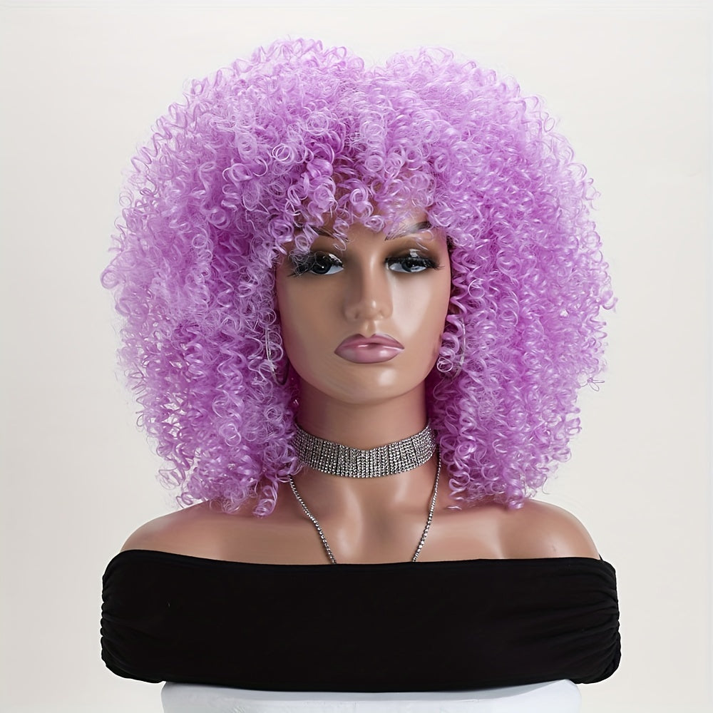 16-inch Short Curly Afro Kinky Curly Red Wig, Women's Fashionable and Elegant Stretchable Net Synthetic Fiber Hair Replacement Wig for Women, Heat-Resistant Fiber Wig Suitable for Daily Wear, Cosplay, Parties, Music Festivals, Weddings, and Balls
