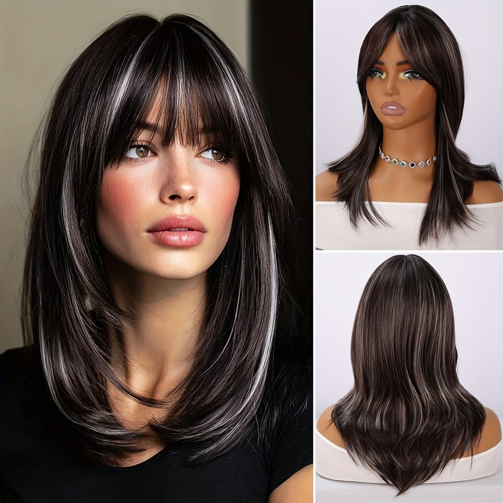 20 Inches Ladies Gradient Platinum Blonde Layered Chemical Fiber Wig, Daily Travel, Party, Easter, Music Festival And Other Various Occasions to Wear, Free Hairnet