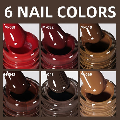 Glitter Gel Nail Polish Set 6 Colors Red Series Sparkling Long-Lasting Soak Off LED UV Nail Gel Gilded Bottle Salon Quality Nail Art Kit for Women