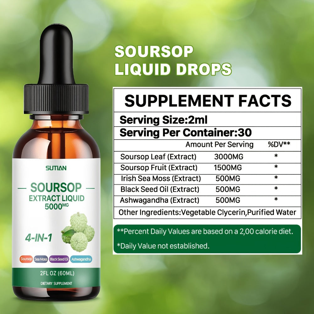 [Soursop Bitter Concentrate] Special On Soursop Bitter Concentrate, Premium Soursop Liquid Drops, 2 Fluid Ounce 4-In-1 Compound Soursop Bitter Liquid, Containing Black Seed Oil, Ashwagandha And Seaweed, Concentrated Formula With High-Purity Extraction