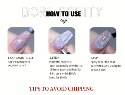 Black Cat Eye Magnetic Gel Nail Polish 10ml Glass Bead Iridescent Multicolor Shimmer – Soak-Off UV LED 30-Day Wear Shiny Line Effect, Salon Quality Nail Art for Women DIY Home Manicure