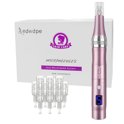 Electric Microneedling Pen 6-Speed Wireless Aluminum Alloy Derma Pen 0.25mm Replacement Heads USB Rechargeable At-Home Skin Renewal Device