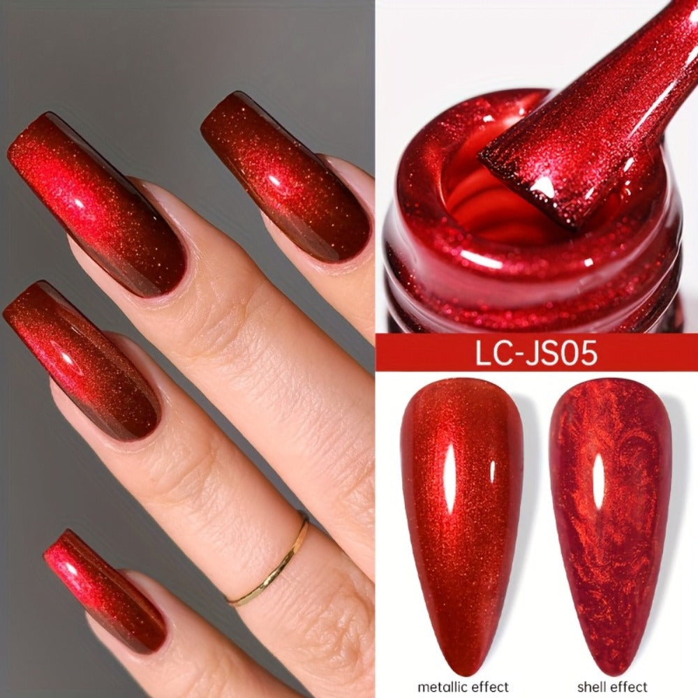 LILYCUTE 0.24oz 9pcs Metallic Gel Polish Nail Polish Soak Off LED Glitter Gel Nail Art Supplies Glittery Red Purple Color Gel Polish Kit